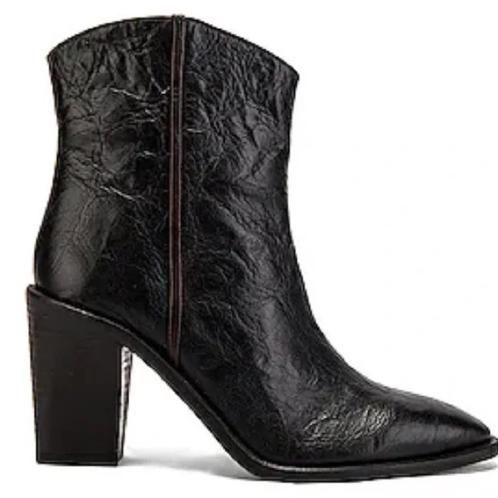 Free People Barclay western Black Leather Ankle Boots Block Heel EU 41 US 10.5 - Picture 2 of 9